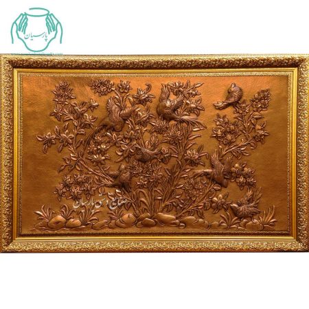 تابلو مسی قلمزنی طرح گل و مرغ