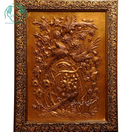 تابلو مسی قلمزنی طرح گل و مرغ