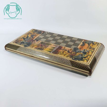 تخته نرد و شطرنج لب گرد خاتم و نقاشی چوگان در میدان نقش جهان