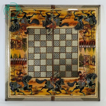 تخته نرد و شطرنج لب گرد خاتم و نقاشی چوگان در میدان نقش جهان - Image 3