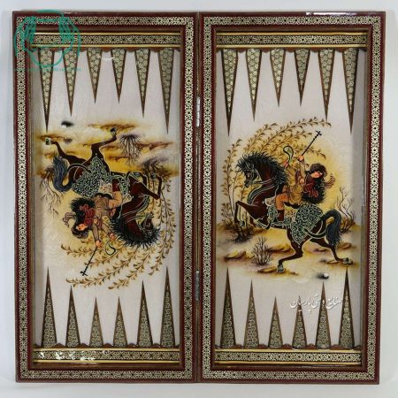 تخته نرد و شطرنج لب گرد خاتم و نقاشی چوگان در میدان نقش جهان