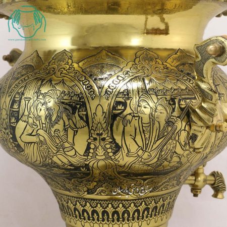 سرویس سماور سماور قلم زنی برنجی اعلی طرح صورت 5 لیتری