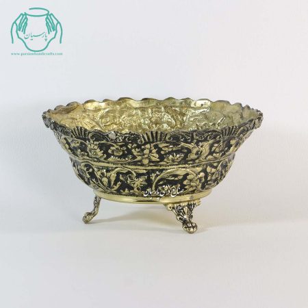 کاسه برنجی قلمزنی گل برجسته 3 لیتری